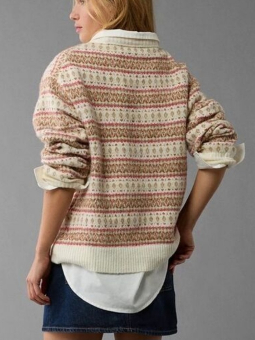 American Eagle Oversized Soft Fair Isle Crewneck Sweater XS - Picture 2 of 7